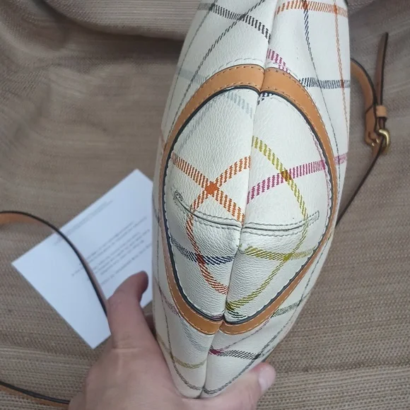 Coach Multi Color Plaid Tattersall Larger Crossbody Bag with Tan Leather Accents - Picture 8 of 17